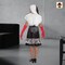 Tween Kids Disney Cruella Costume, Black Satin Dress with Faux Fur Bolero and Red Gloves